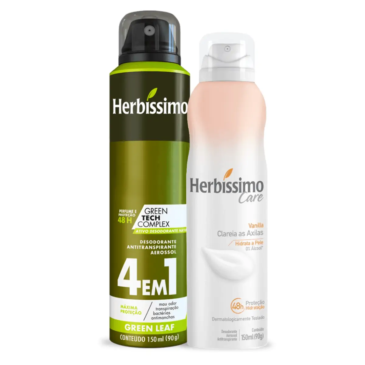 Kit Desodorante Aerossol Antitranspirante Herbissimo Green Leaf e Care Vanilla 150Ml