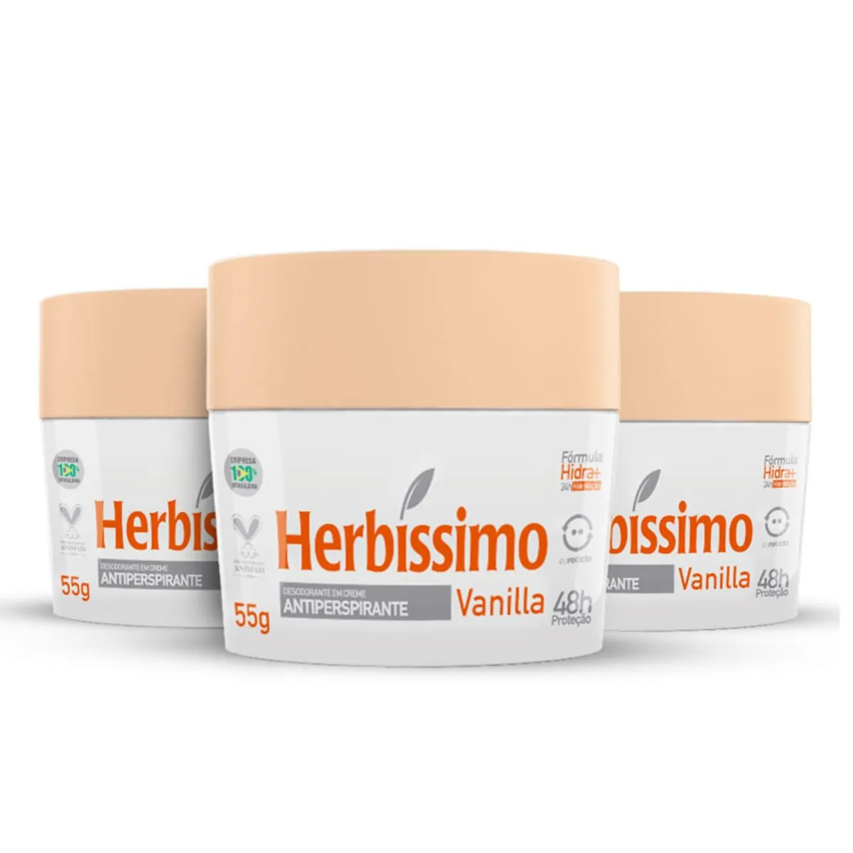 Kit Desodorante Creme Antitranspirante Vanilla Herbissimo 55G - 3 unidades