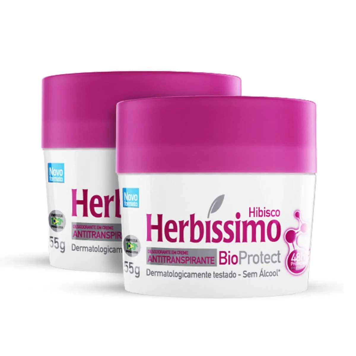 Kit Desodorante Herbíssimo Creme Antitranspirante Bioprotect Hibisco 55G - 2 unidades