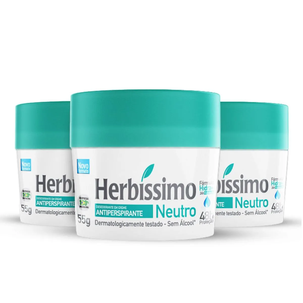 Kit Desodorante Creme Antitranspirante Neutro Herbissimo 55G - 3 unidades