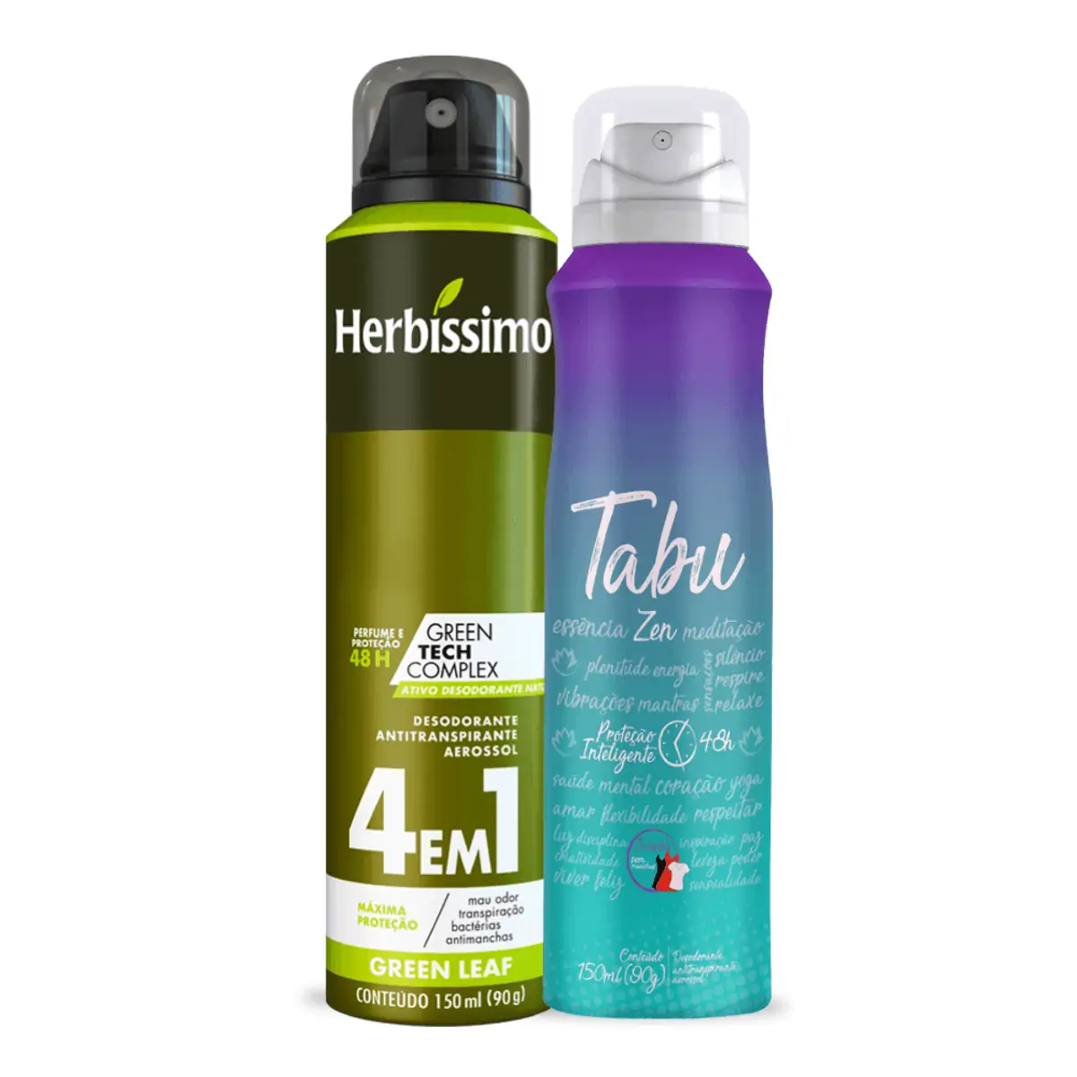 Kit Desodorante Aerossol Antitranspirante Herbissimo Green Leaf e Tabu Zen 150Ml