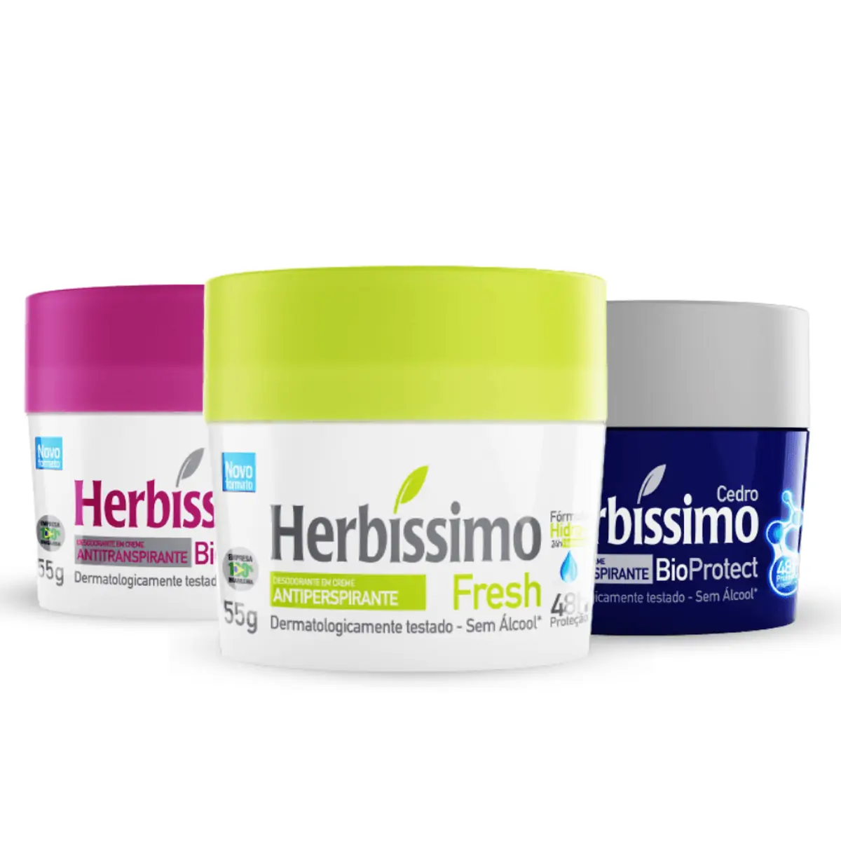 Kit Desodorante Creme Antitranspirante Herbissimo 55G Fresh, Hibisco e Cedro - 3 unidades