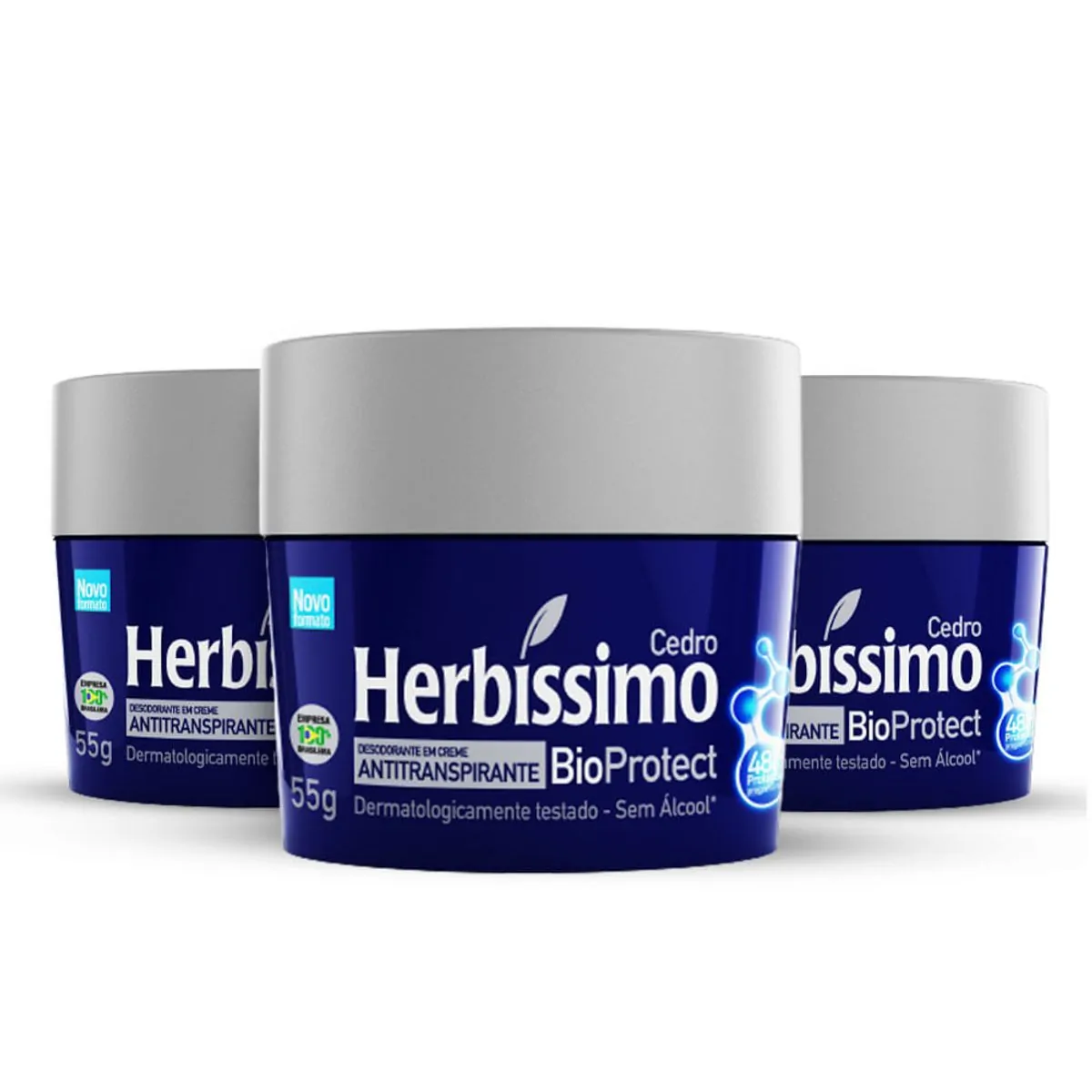 Kit Desodorante Creme Antitranspirante Bioprotect Cedro Herbíssimo 55G - 3 unidades