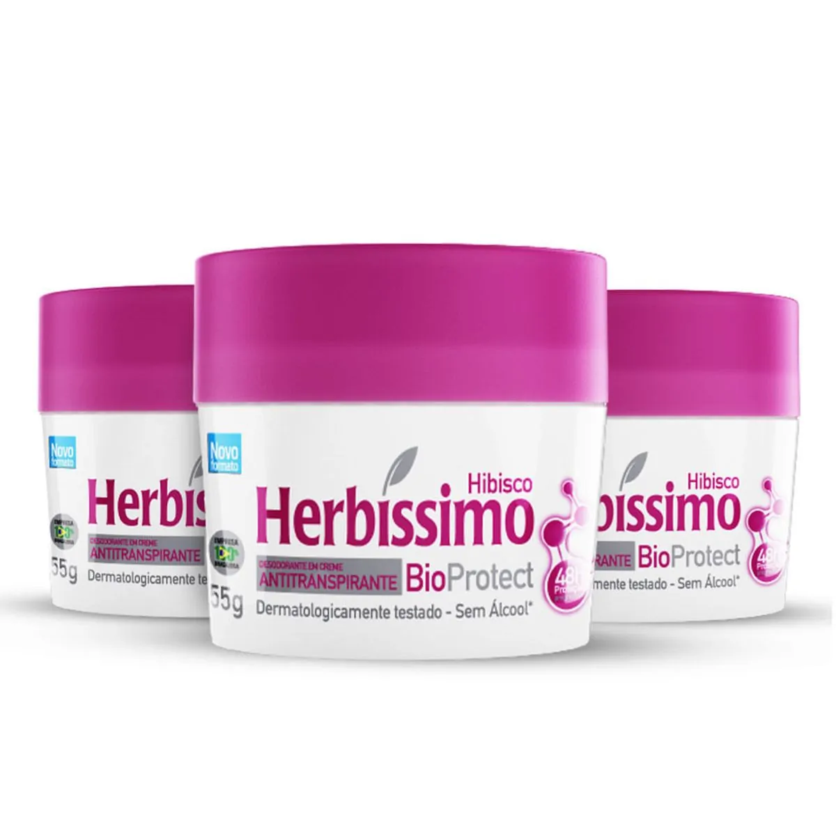 Kit Desodorante Creme Antitranspirante Bioprotect Hibisco Herbíssimo 55G - 3 unidades