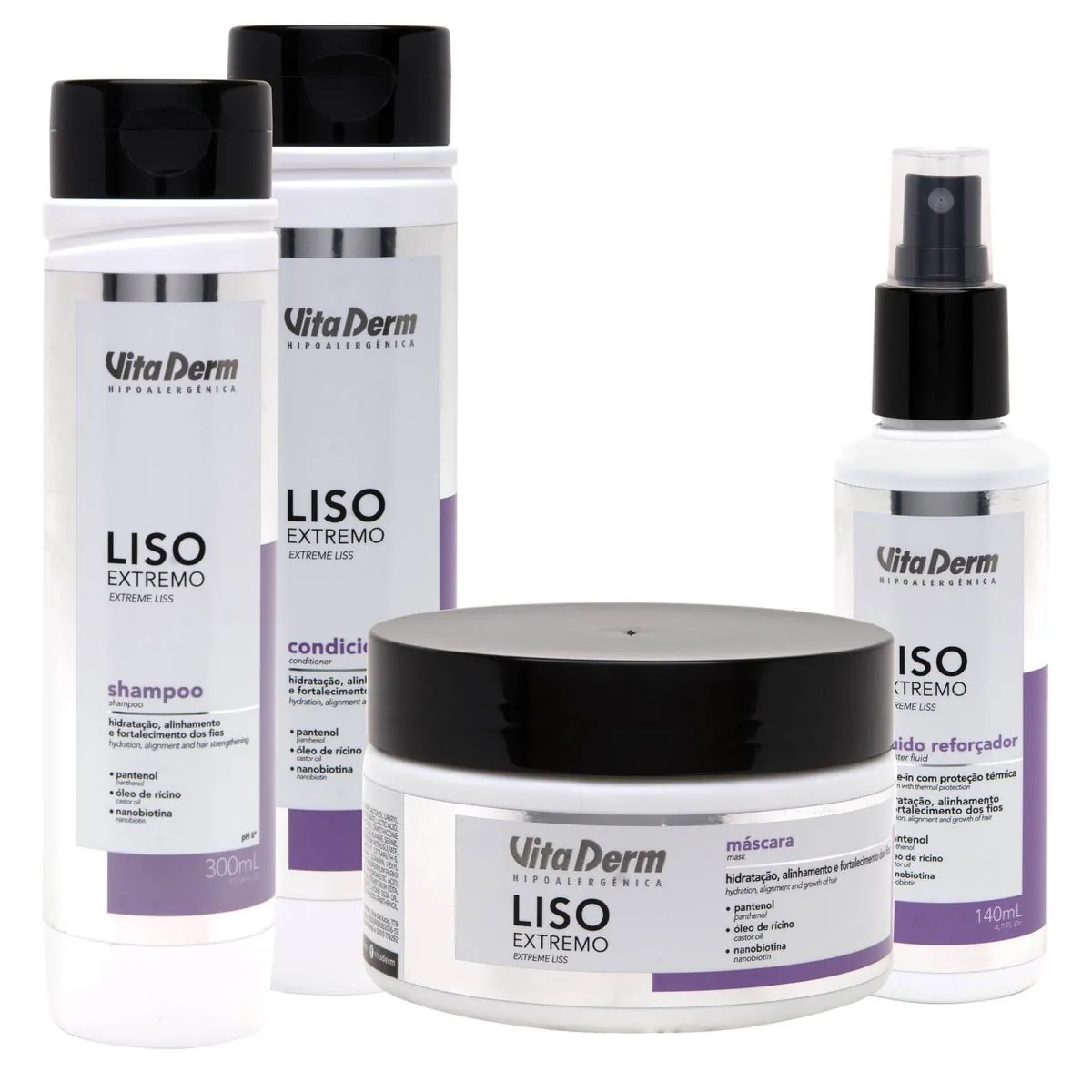 Kit Liso Extremo - Shampoo 300ml + Condicionador 300ml + Máscara 220g + Leave in 140ml