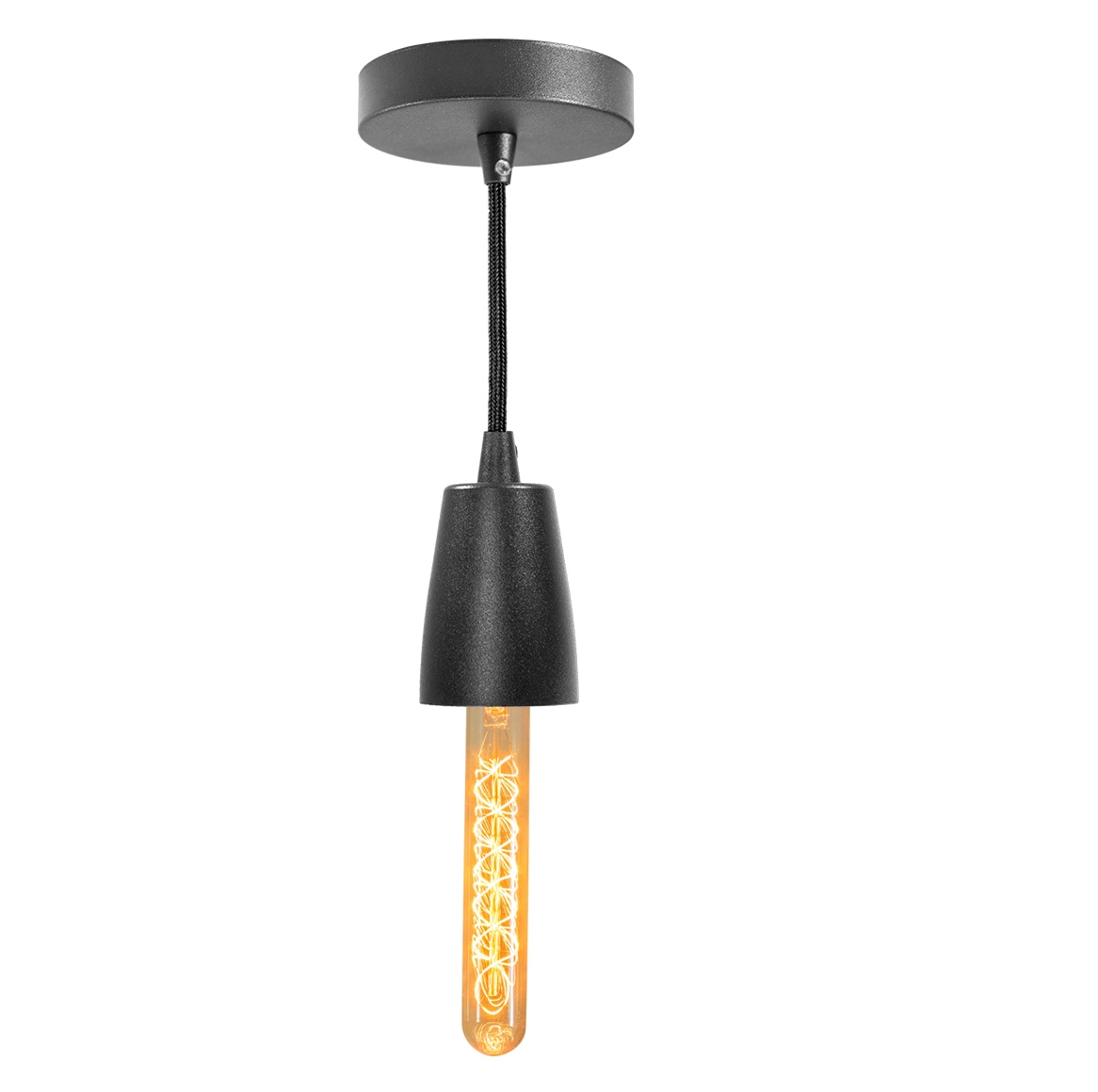 Kit 3x Pendente Metal Maciço Vintage Preto + Filamento de Carbono T30 110V St942