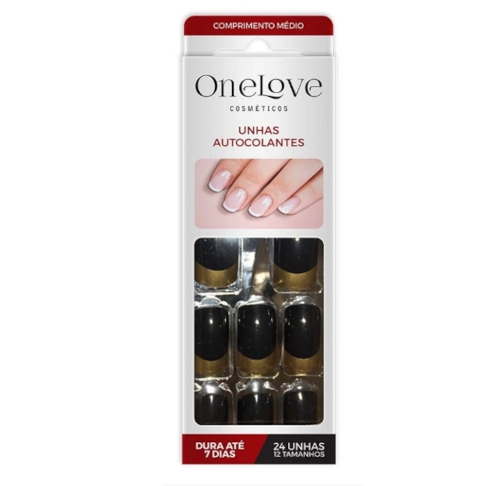 Unha Decorada One Love French Black Gold