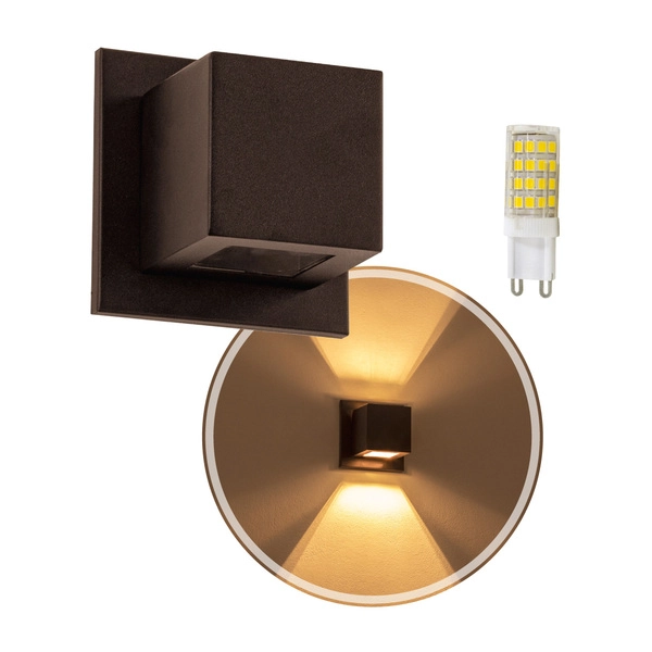 4x Arandela Box Cubo Pequena 2 Fachos Marrom + Led G9 5w Bivolt 3000k St1318