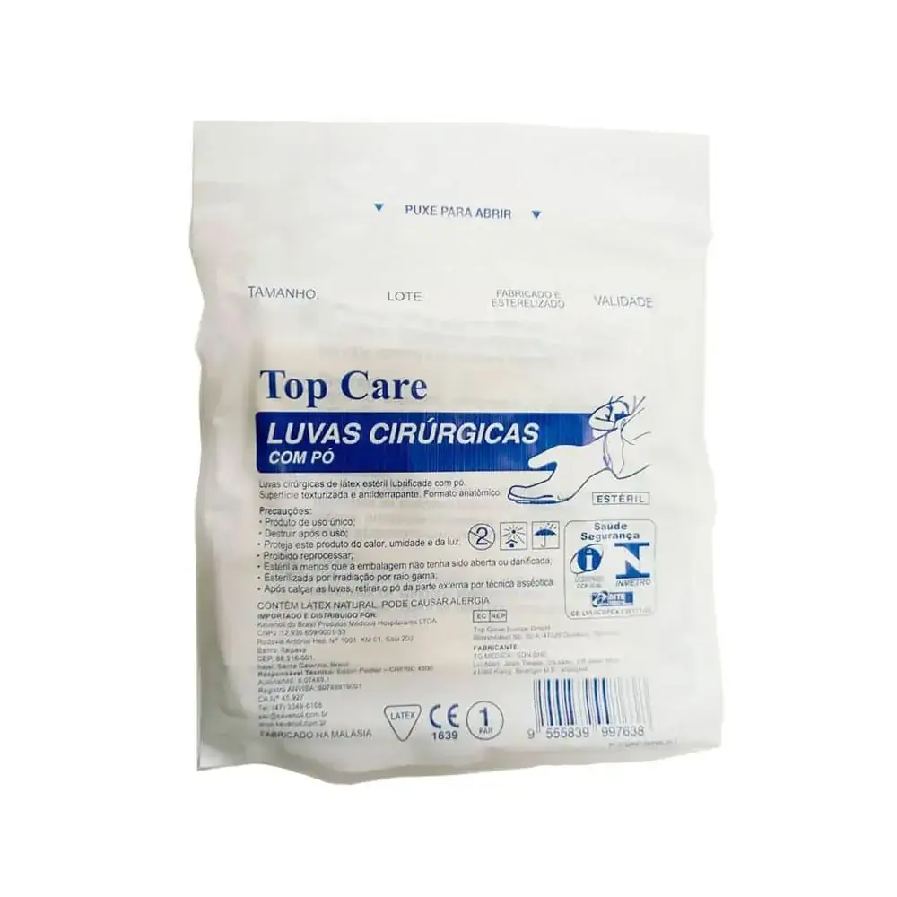 Luva Cirúrgica Estéril com Pó Par - Top Care - Luva Cirúrgica Estéril com Pó 6,5 com 1 Par - Top Car