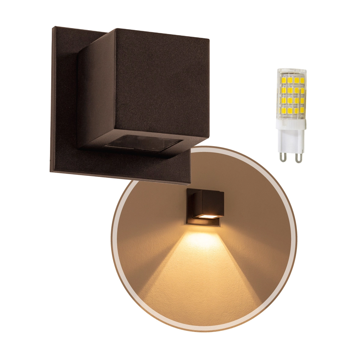 3x Arandela Box Cubo Pequena 1 Fachos MARROM + Led G9 5w Bivolt 3000k St1319
