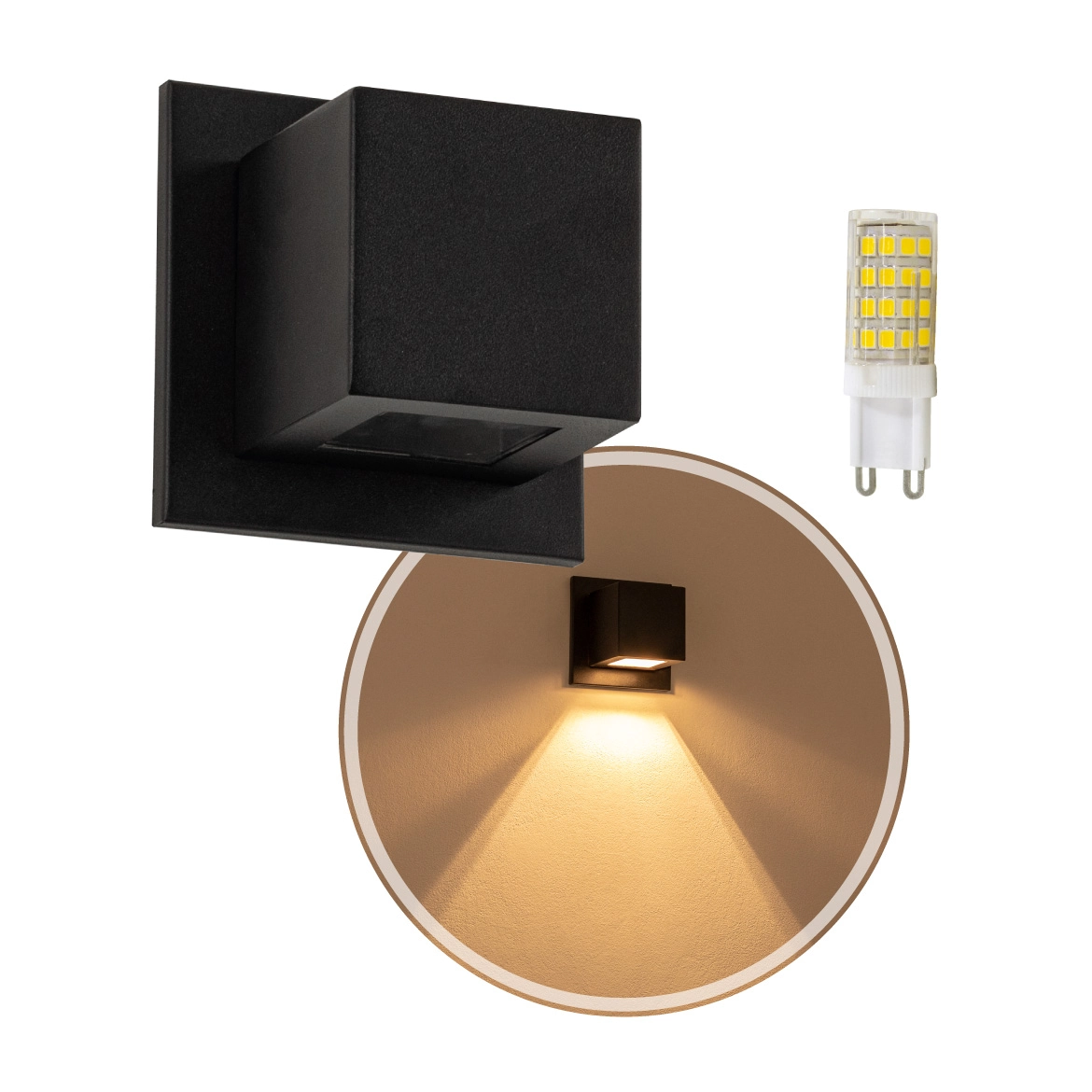 4x Arandela Box Cubo Pequena 1 Fachos PRETO + Led G9 5w Bivolt 3000k St1319