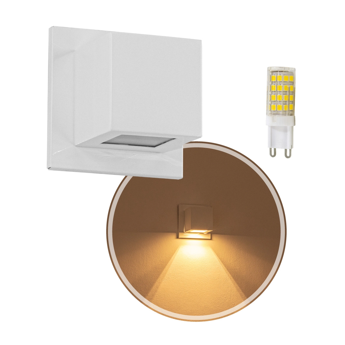 5x Arandela Box Cubo Pequena 1 Fachos BRANCO + Led G9 5w Bivolt 3000k St1319