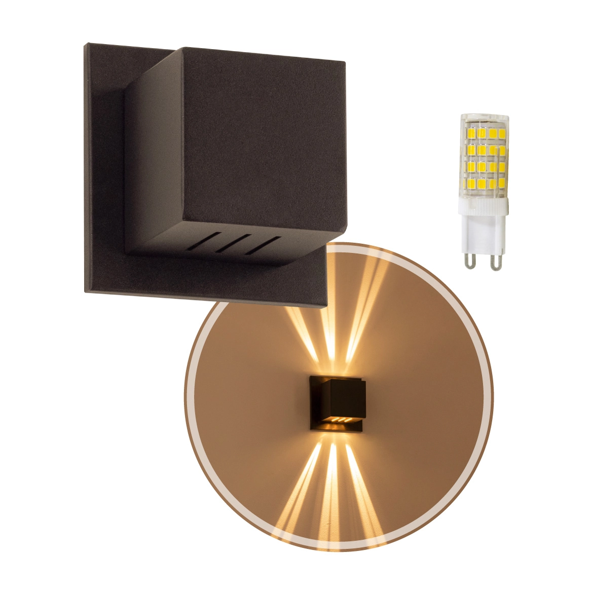 3x Arandela Box Cubo Pequena 6 Fachos MARROM + Led G9 5w Bivolt 3000k St1317