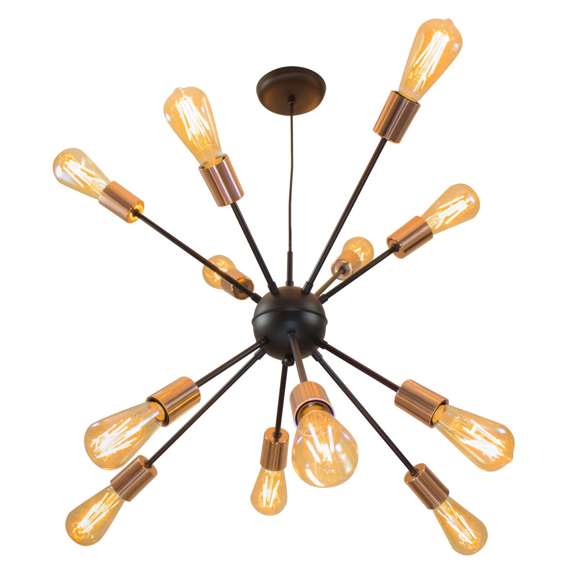 Pendente Sputnik Atom Preto com Cobre + 12 Lampadas Filamento de carbono 220V st64 St598