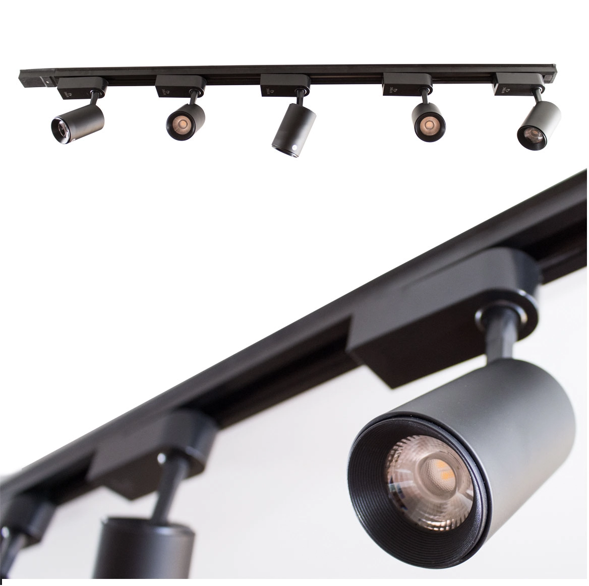 Trilho Eletrificado 2m + 5 Spots 7w 6000k Bivolt Preto St495