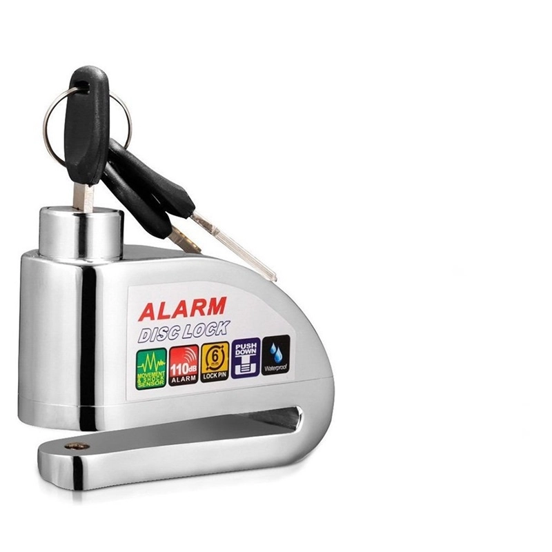Super Trava Disco Freio Com Alarme Roda Moto Motocicleta Com 2 Chave Cromado