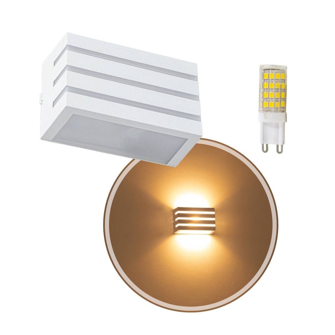 Arandela Frisada Policarbonato Branca p/ área Externa e Interna + Lâmpada Led 5W Bivolt 3000k St641