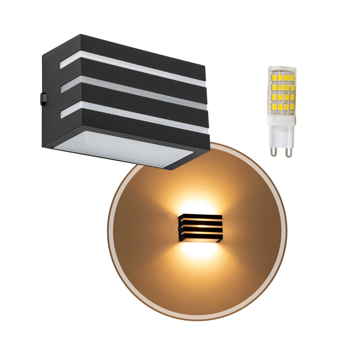 Kit 3X Arandela Frisada Policarbonato Preta p/ área Externa e Interna + Lâmpada Led 5W Bivolt 3000k St641