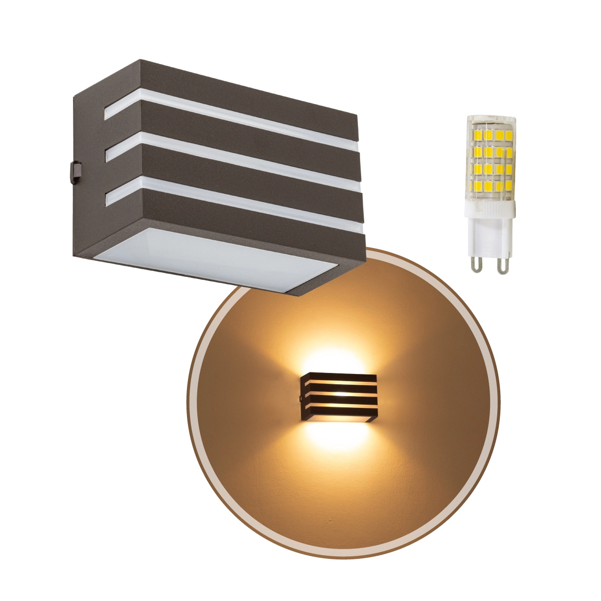 Kit 6X Arandela Frisada Policarbonato Marrom p/ área Externa e Interna + Lâmpada Led 5W Bivolt 3000k St641