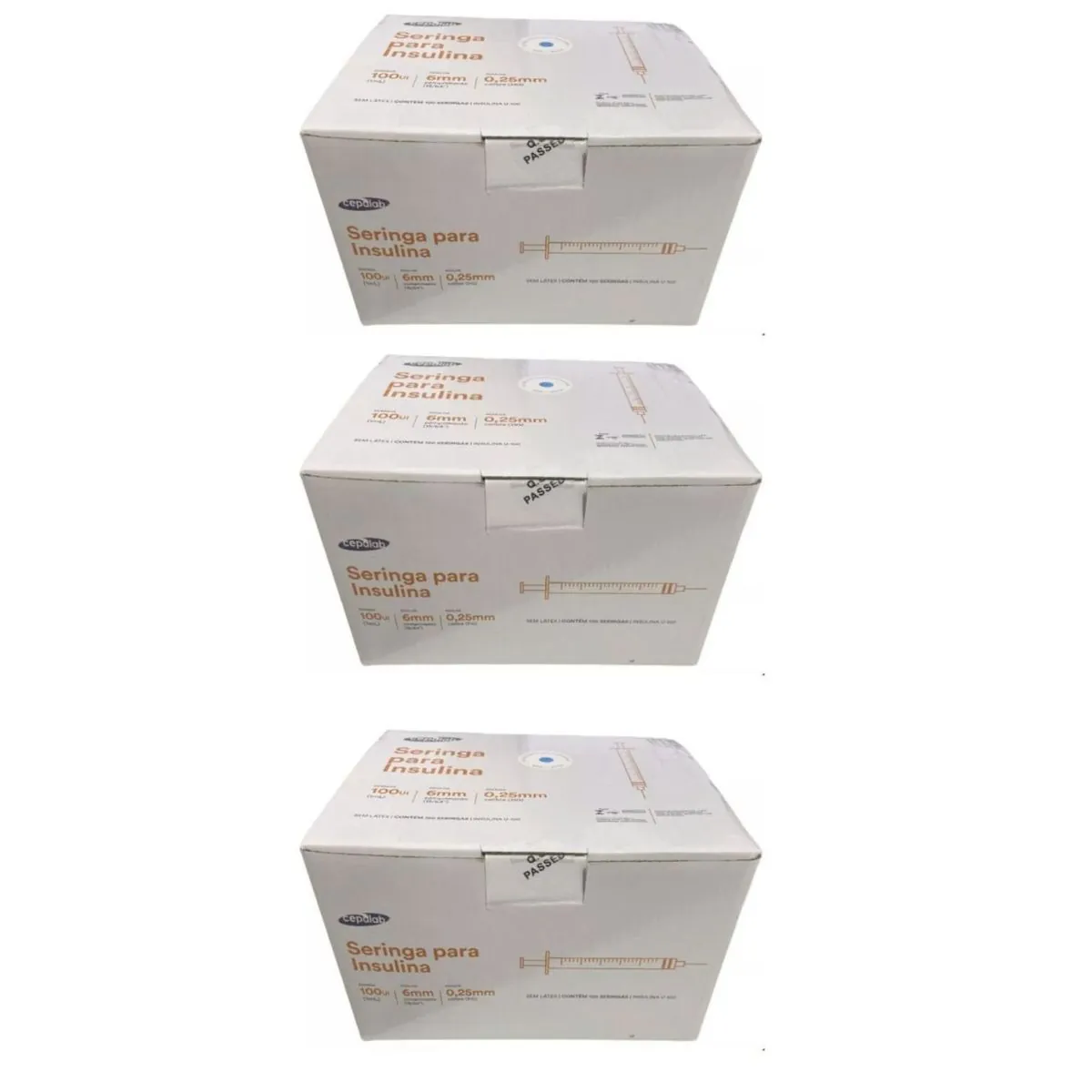 Seringa insulina 1mL com Agulha 6mm x 0,25mm 3 Caixas 300 unidades