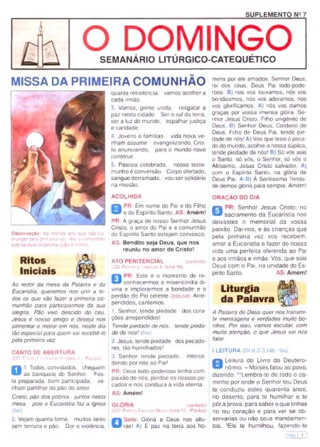 Missa De Primeira Eucaristia O Domingo 625g Editora Paulus