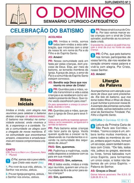 Celebracao Do Batismo O Domingo 650g Editora Paulus