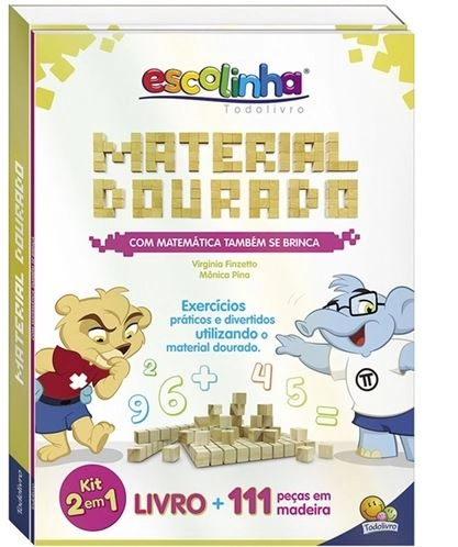 Kit 2 em 1 Livro de Exercícios + 111 Peças em Madeira do Material Dourado