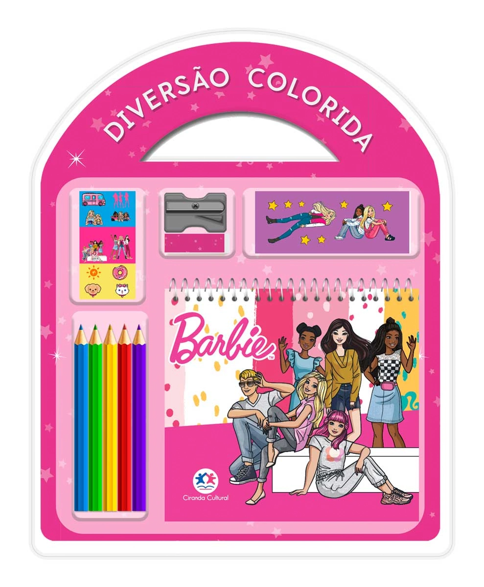 Kit Escolar Livro Apontador Barbie Diversao Colorida 95705 Ciranda
