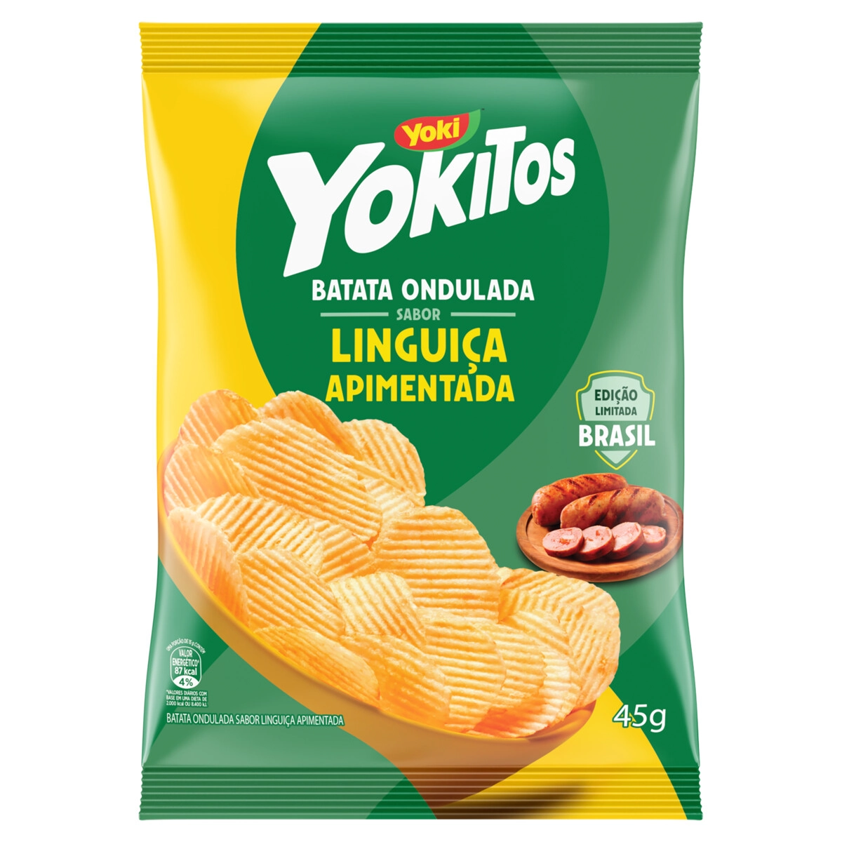 Batata Ondulada Linguiça Apimentada Yoki Yokitos Pacote 45g Edição Limitada Brasil