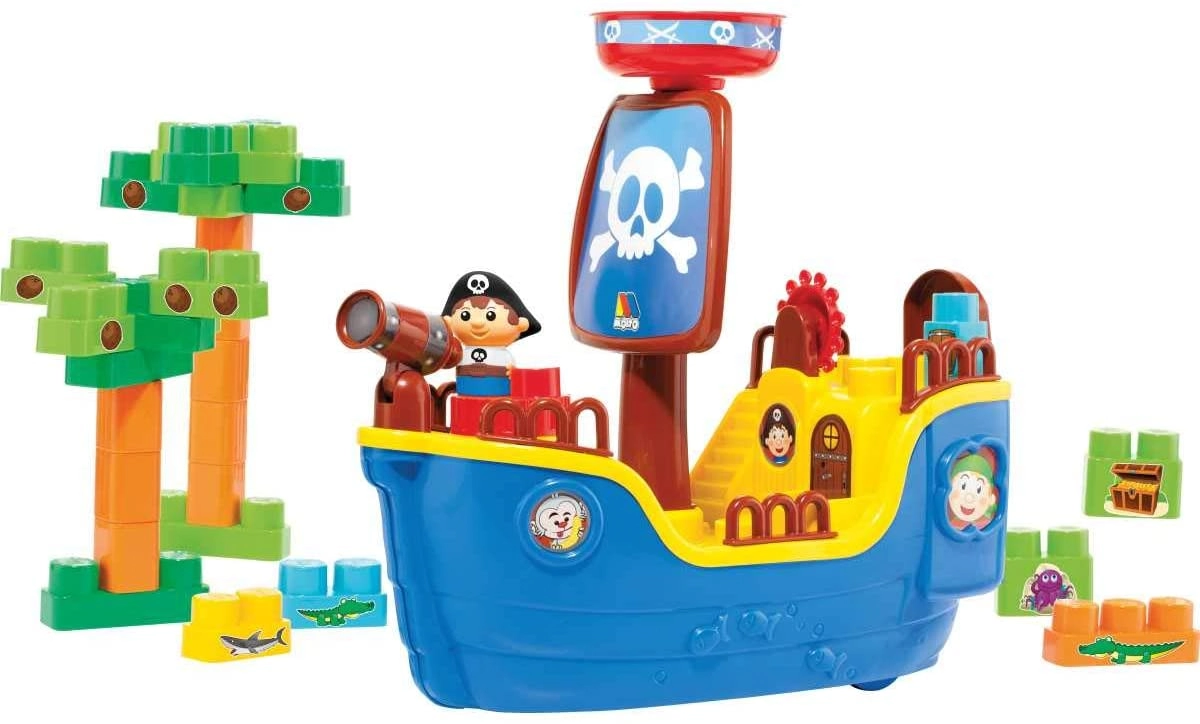 Brinquedo De Montar Navio Pirata Cardoso Toys Molto Blocks Baby Land 30 Peças