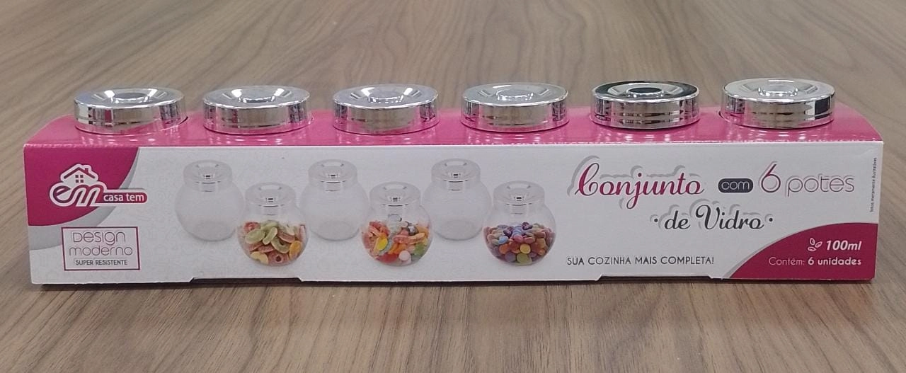 Jogo Pote Vidro Tampa Cromada 100ml 6pcs 15812 Inga