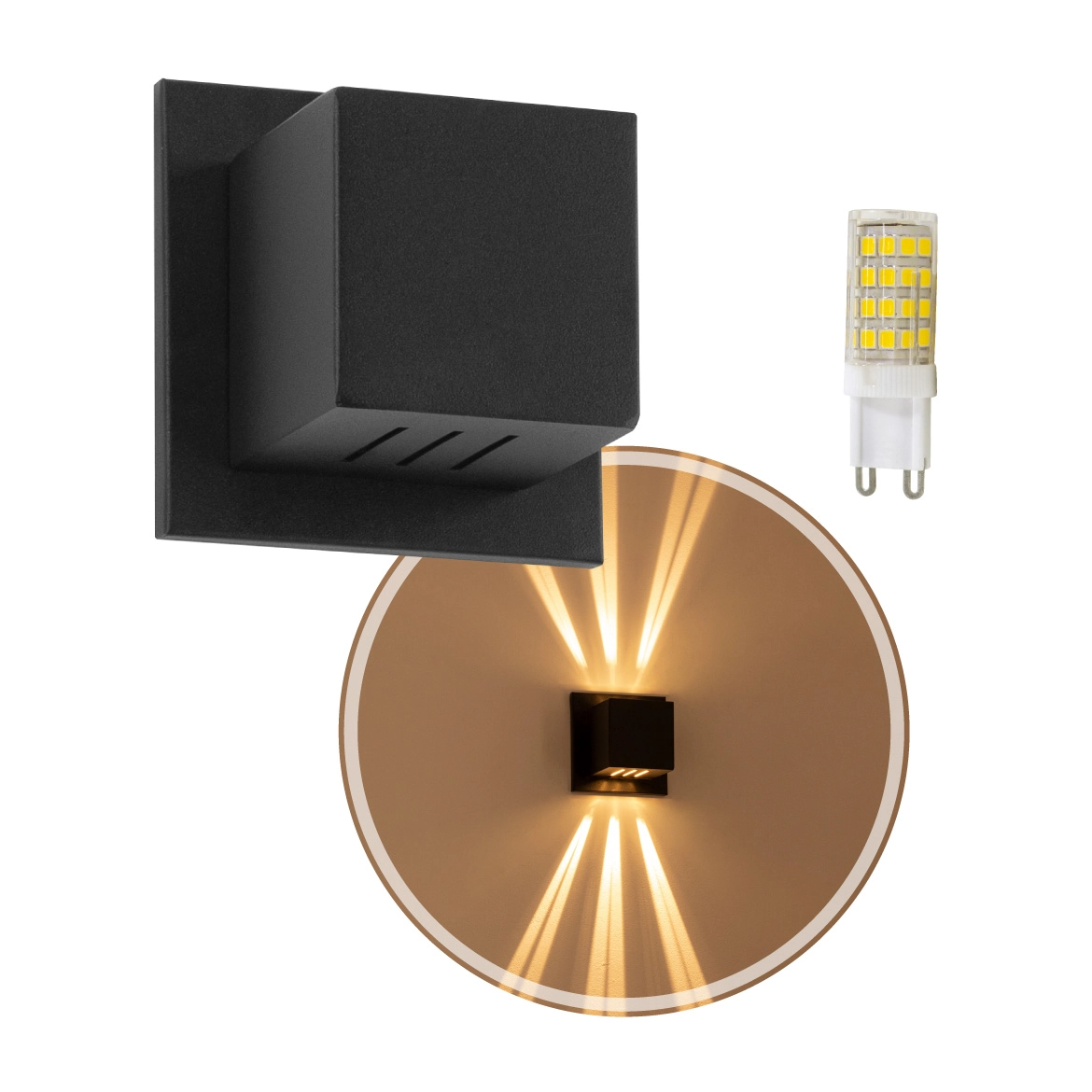 Arandela Box Cubo Pequena 6 Fachos PRETA + Led G9 5w Bivolt 3000k St1317