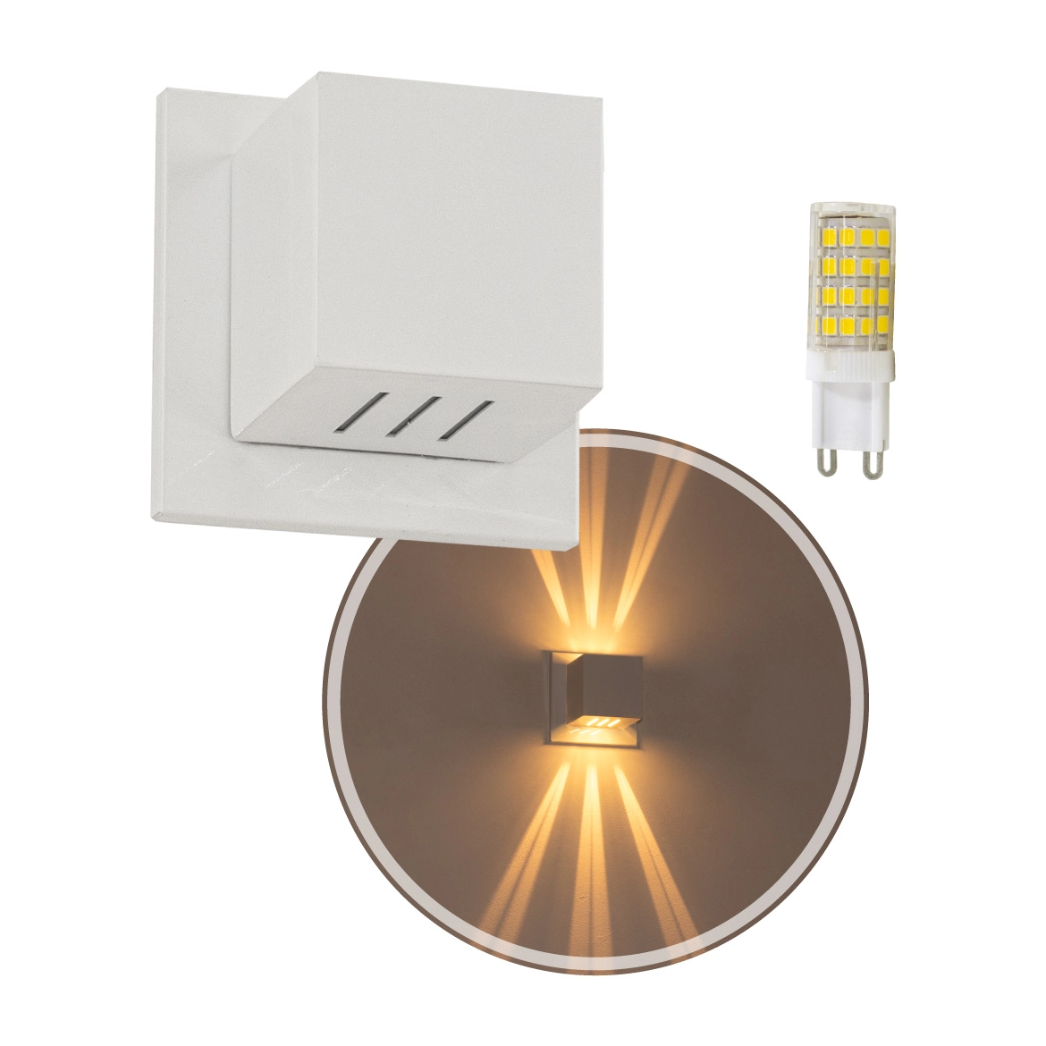 Arandela Box Cubo Pequena 6 Fachos BRANCA + Led G9 5w Bivolt 3000k St1317