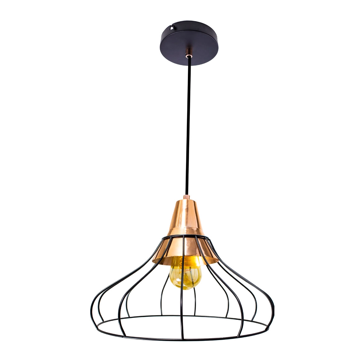 2x Pendente Vou Aramado Metal Bella Iluminação Preto com Cobre FO010E