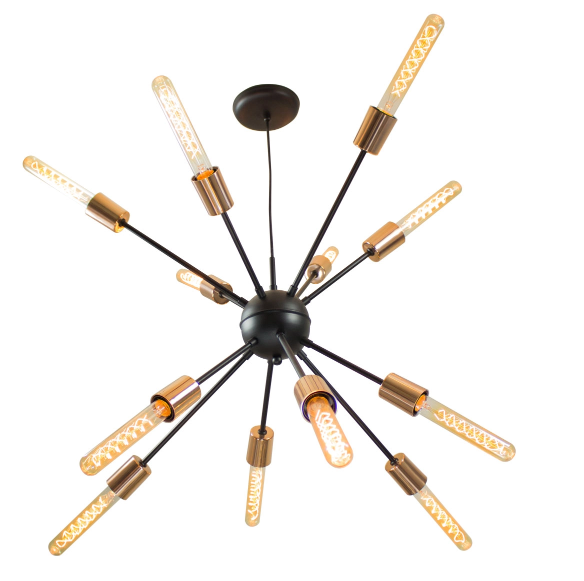 Pendente Sputnik Atom Preto com Cobre + 12 Lampadas Filamento de carbono 110V T30 St598