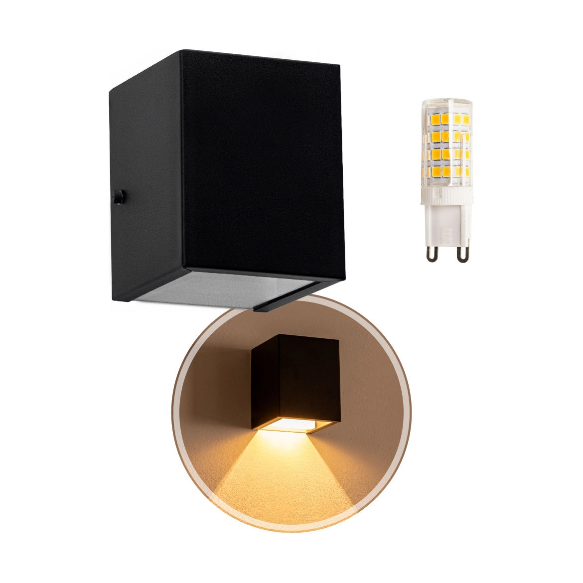Arandela 1 facho preta + lâmpada led g9 Bivolt 3000k branco quente st653
