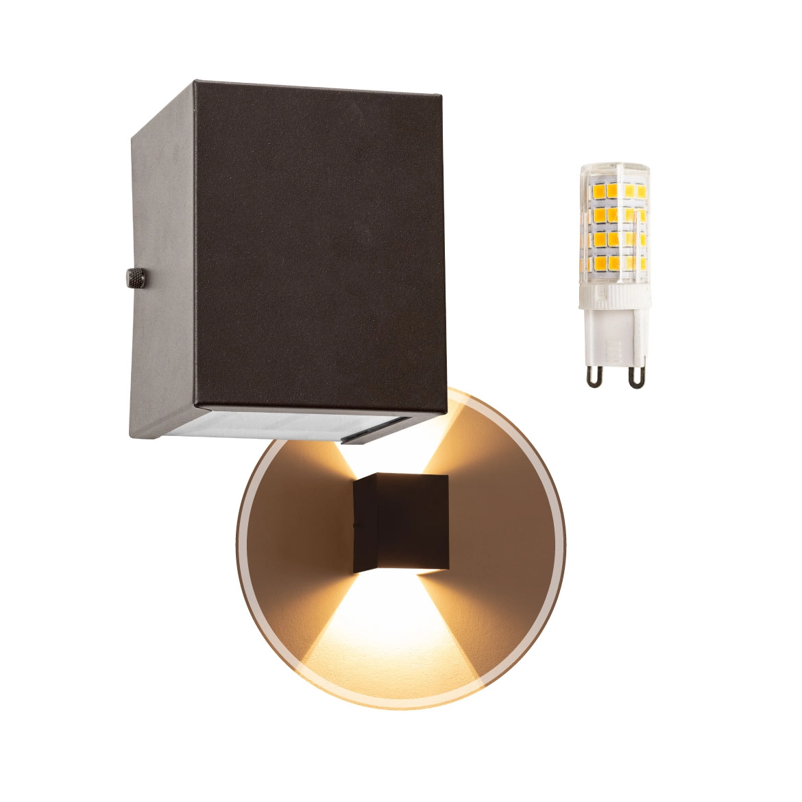 Arandela 2 fachos marrom + lâmpada led g9 5w 3000k Bivolt p/ parede muro externa e interna st678