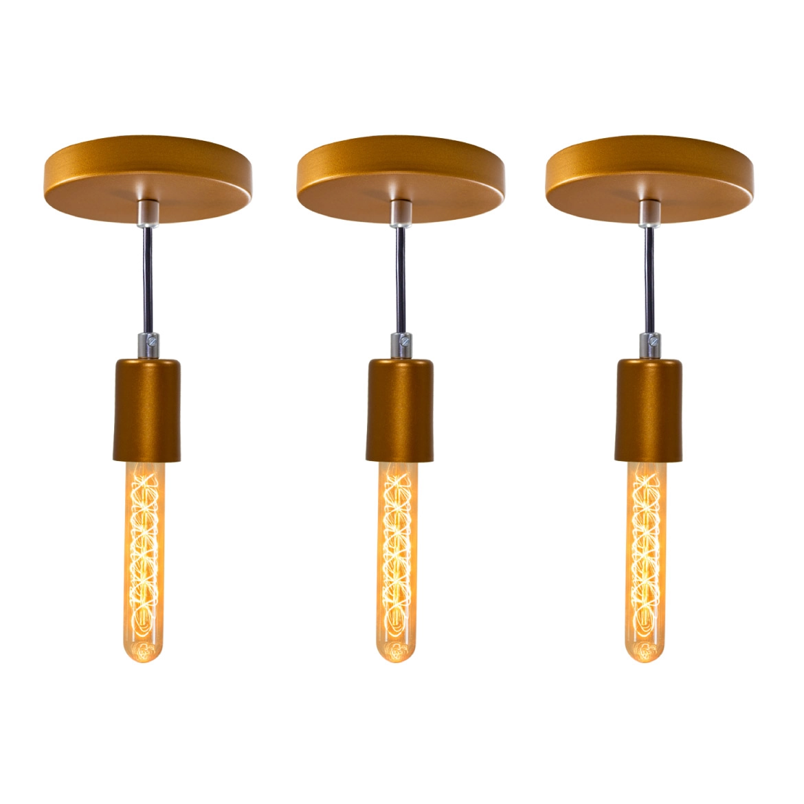 Kit 3x Pendente Tubo Cilindro Alumínio 6cm Cobre + Filamento Carbono T30 110v St458