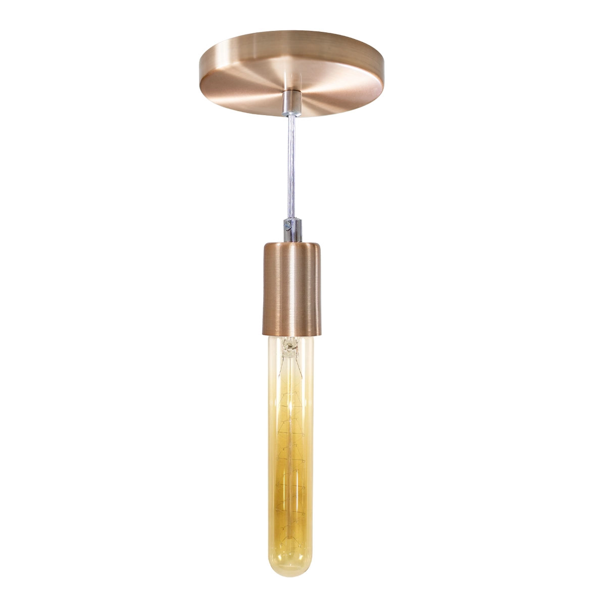 Pendente Tubo Cilindro Alumínio Cobre Escovado + Filamento Carbono T30 110v St458