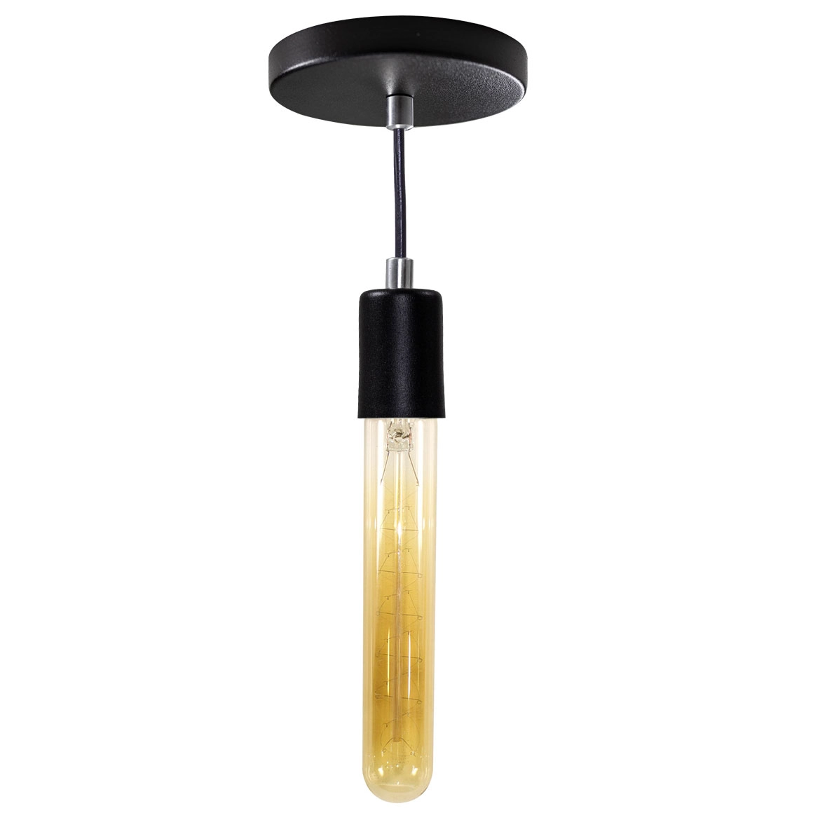 Pendente Tubo Cilindro Alumínio Preto + Filamento Carbono T30 110v St458