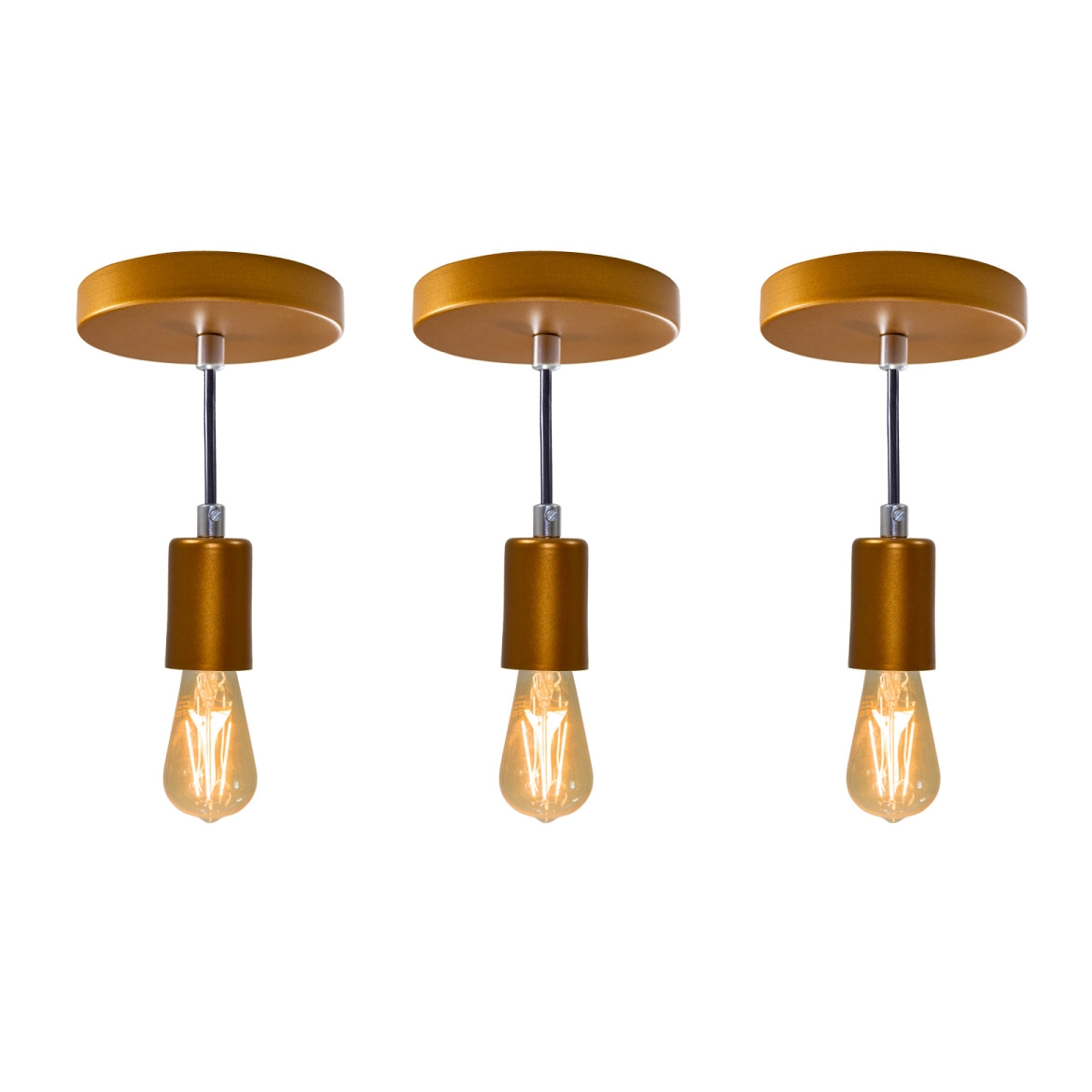 Kit 3x Pendente Tubo Cilindro Alumínio 6cm Cobre + Filamento Carbono St64 220v St458