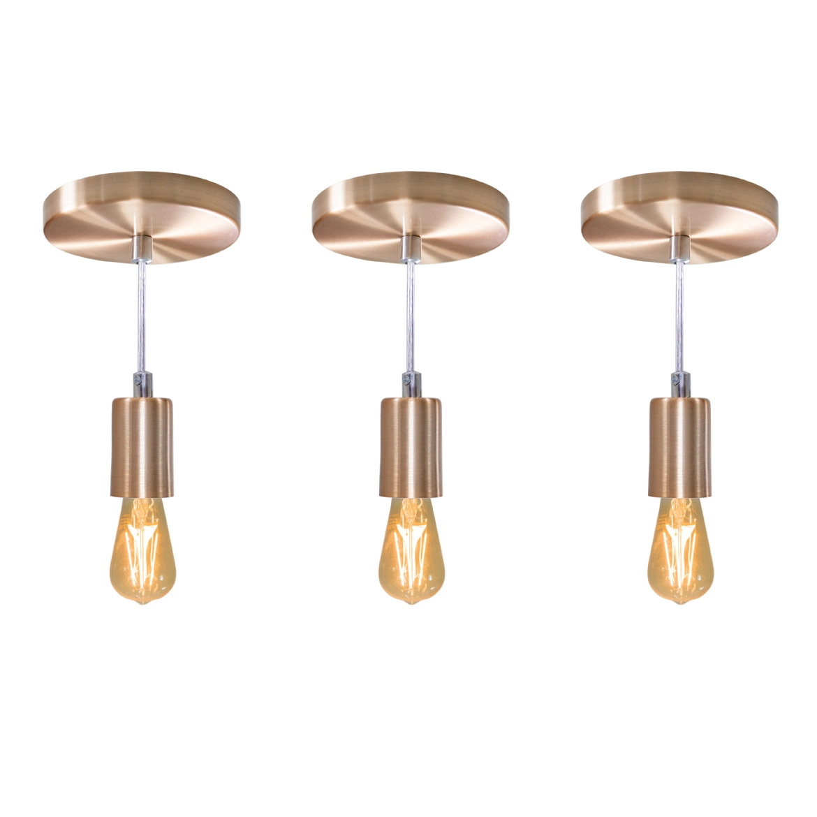 Kit 3x Pendente Tubo Cilindro Alumínio Cobre Escovado + Filamento Carbono St64 220v St458