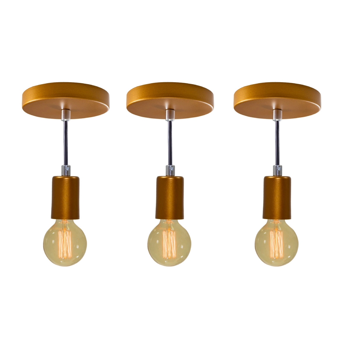 Kit 3x Pendente Tubo Cilindro Alumínio 6cm Cobre + Filamento Carbono G95 220v St458