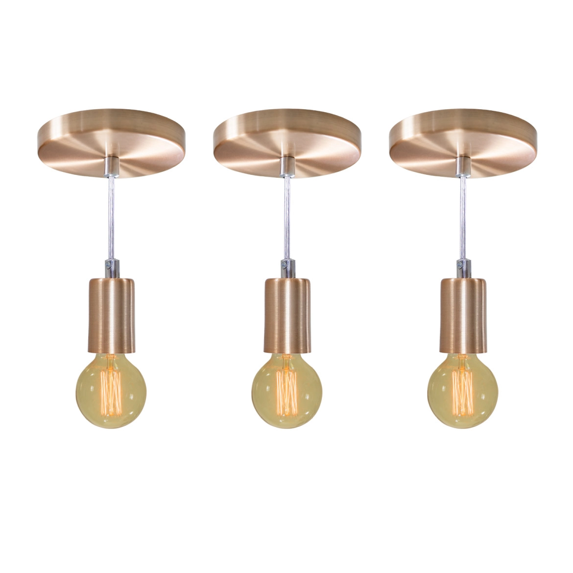 Kit 3x Pendente Tubo Cilindro Alumínio Cobre Escovado + Filamento Carbono G95 220v St458