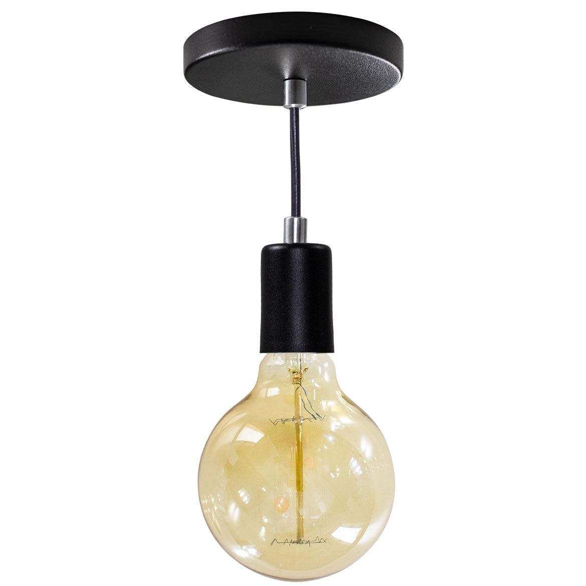 Pendente Tubo Cilindro Alumínio Preto + Filamento Carbono G95 220v St458
