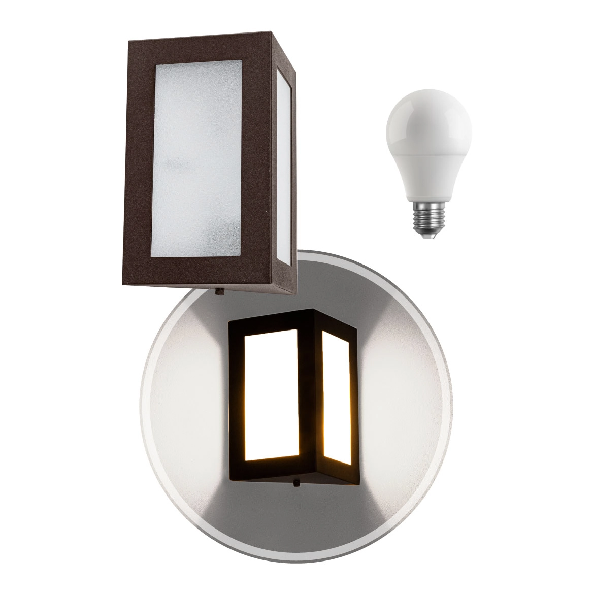 Arandela triangular em alumínio E27 Marrom + Lâmpada LED 12W 6000K st532