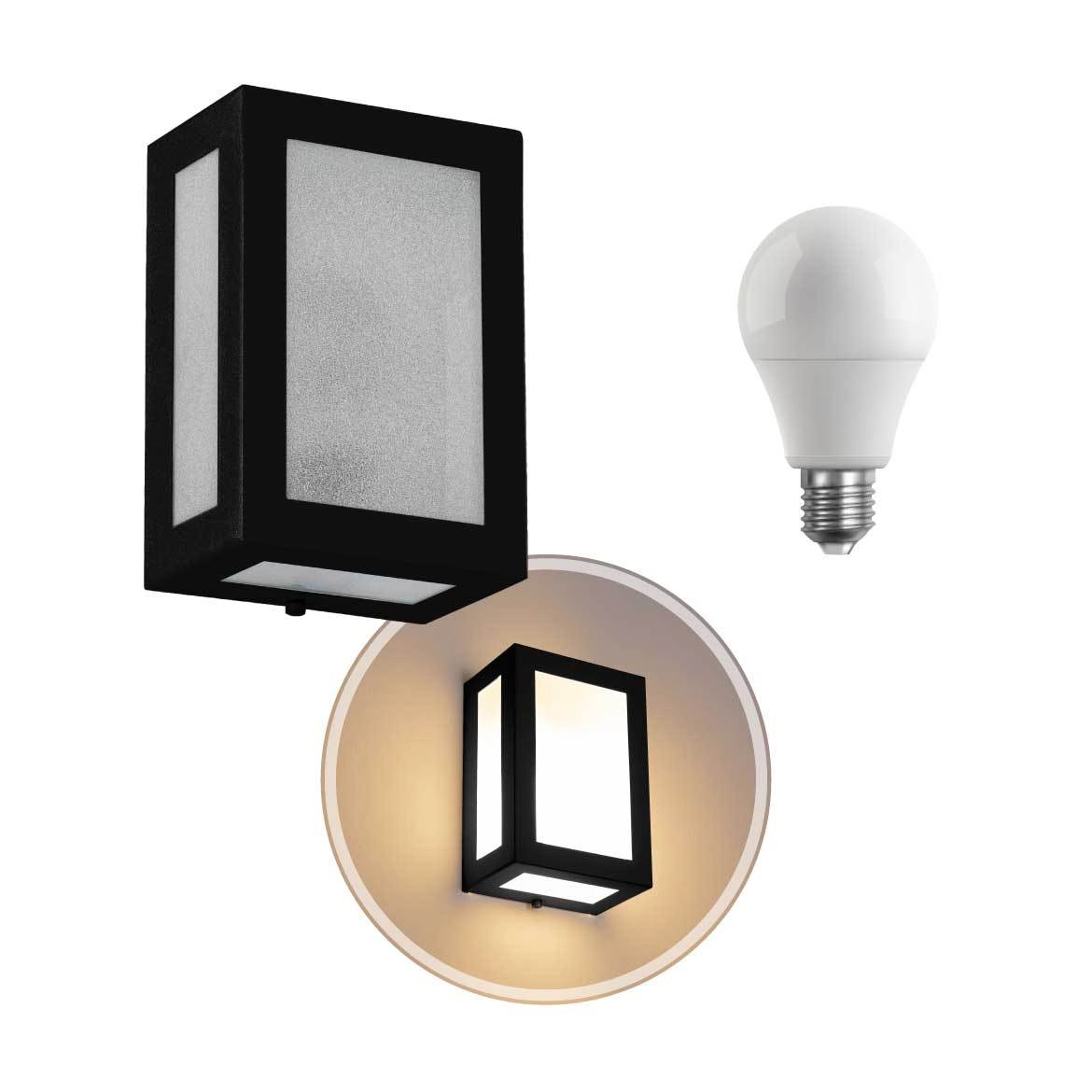 Arandela 5 vidros Preta + lâmpada LED E27 12W 6000K st569