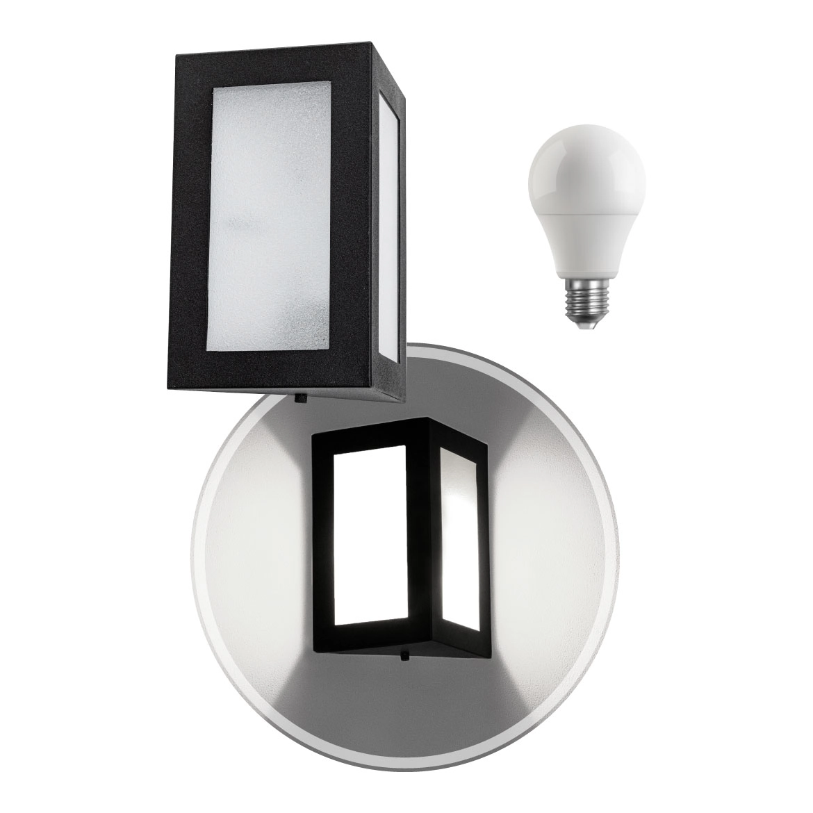 Arandela triangular em alumínio E27 Preta + Lâmpada LED 12W 6000K st532