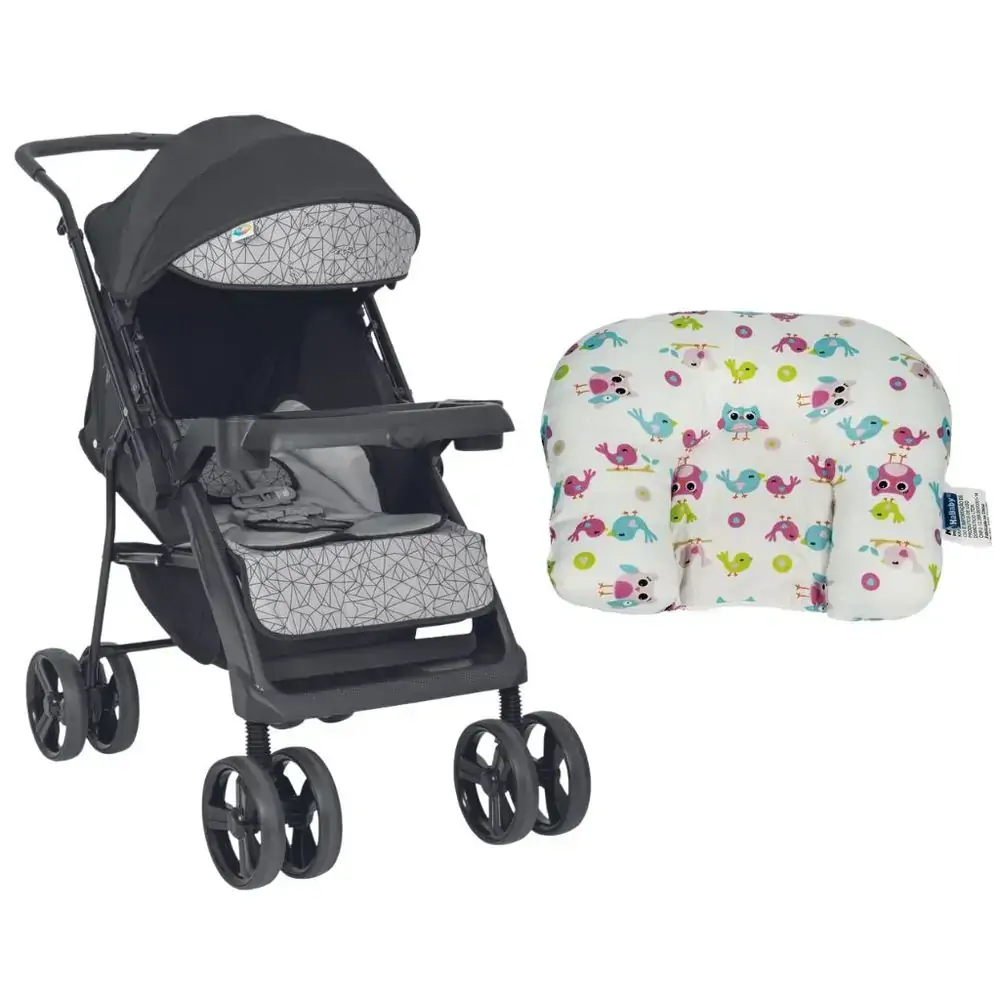 Carrinho de Bebê Joy II Tutti Baby Preto e Cinza + Suporte de Cabeça Almofadinha 9900000026806