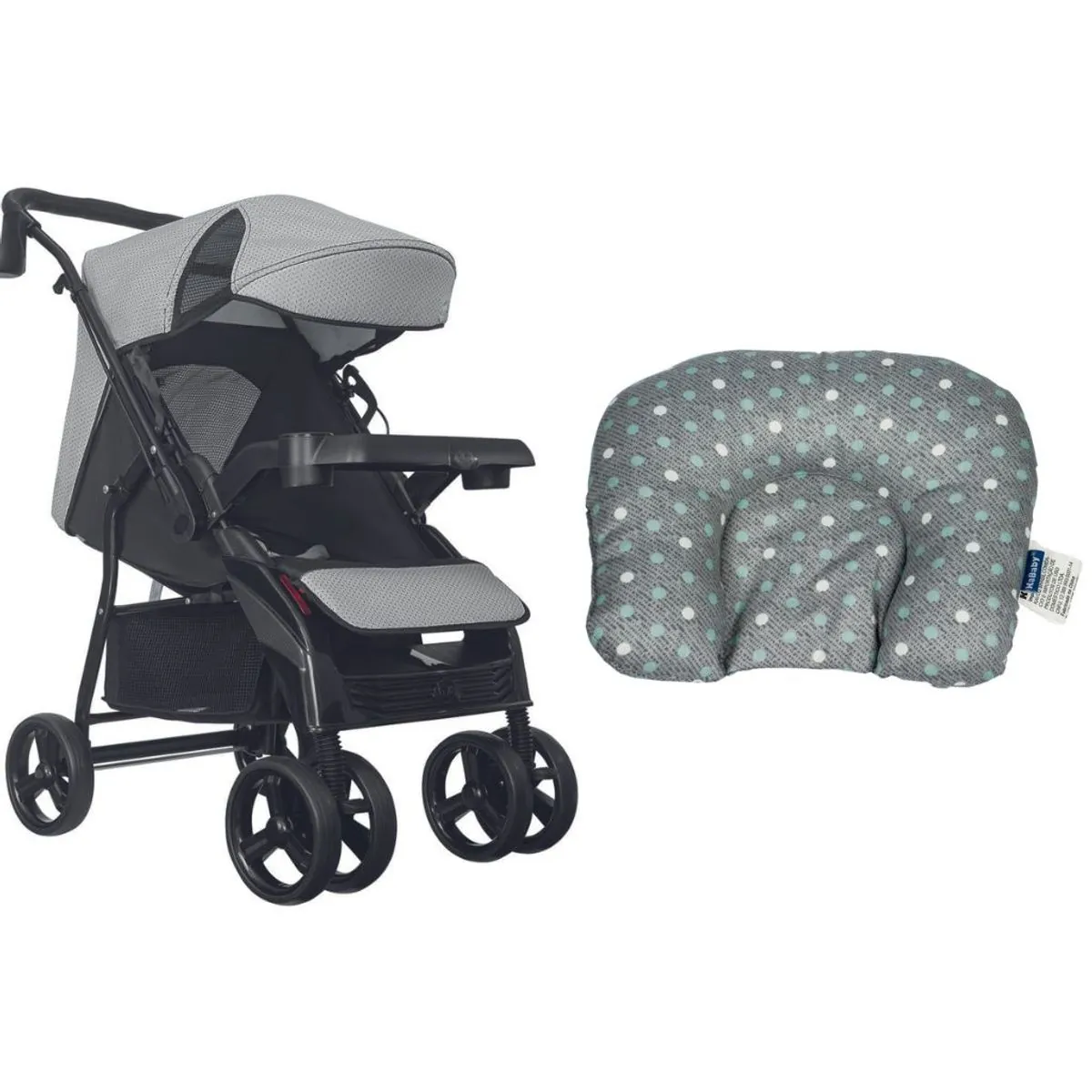 Carrinho de Bebê Nivo Tutti Baby Preto e Cinza + Suporte de Cabeça Almofadinha